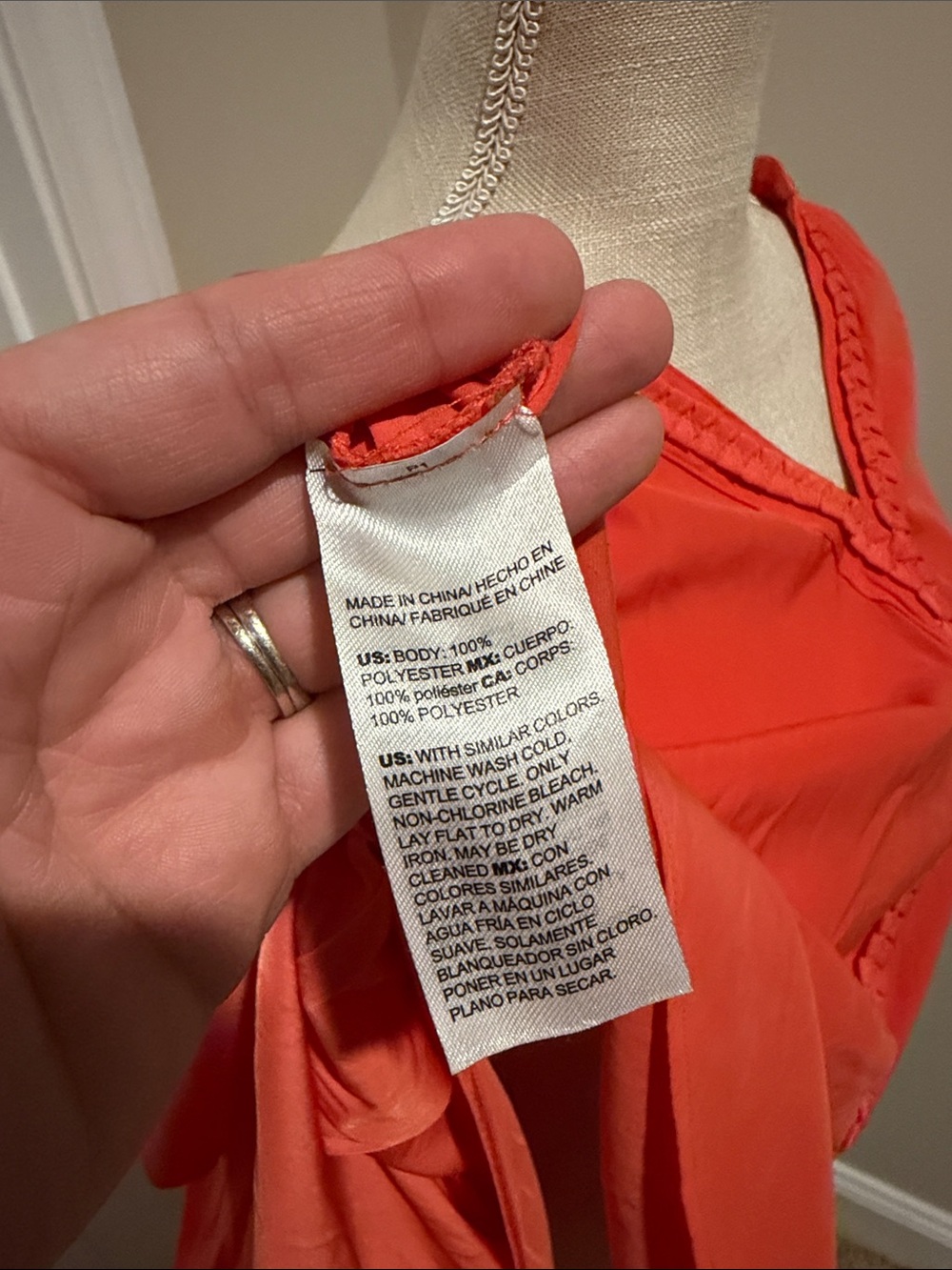 Chico's Bright Orange V-Neck Braided-Trim Blouse - Picture 9 of 9